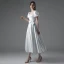 Schlicht Ivory / Creme Satin Brautkleider / Hochzeitskleider 2021 A Linie Eckiger Ausschnitt Kurze Ärmel Schleife Rückenfreies Wadenlang Hochzeit