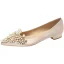 Elegant Champagne Pearl Rhinestone Satin Wedding Shoes 2021 Pointed Toe Flat Wedding Heels