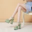 Mode Salbeigrün Strassenmode Sandalen Damen 2021 Leder Knöchelriemen 14 cm Thick Heels Peeptoes Sandaletten Hochhackige