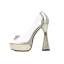 Sexy Transparent Doré Faux Diamant Noeud Club de carnaval Sandales Femme 2021 14 cm Talons Épais À Bout Pointu Sandales Talons Hauts