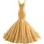Haut de Gamme Doré Robe De Mariée 2021 Trompette / Sirène V-Cou Perlage Perle Paillettes Sans Manches Dos Nu Train De Balayage Mariage