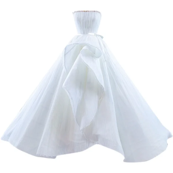 High End Weiß Fallende Rüsche Brautkleider / Hochzeitskleider 2021 Ballkleid Rüschen Bandeau Ärmellos Rückenfreies Lange Hochzeit