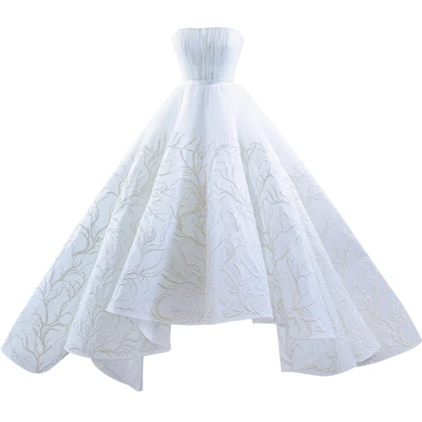 Haut de Gamme Blanche Robe De Mariée 2021 Robe Boule Perlage Volants Bustier Sans Manches Dos Nu Ceinture Train De Balayage Mariage