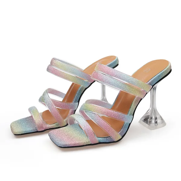 Sexy Casual Multi-Colors Rainbow Womens Sandals 2021 9 cm Stiletto Heels Open / Peep Toe Sandals High Heels