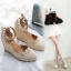 Chic / Beautiful Beige Casual Pierced Flower Womens Shoes 2021 Ankle Strap 10 cm Wedges Pointed Toe Sandals High Heels