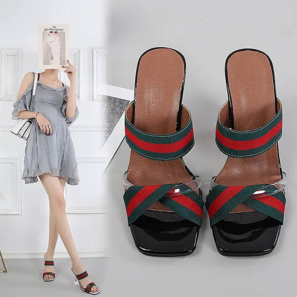 Chic / Beautiful Silver Striped Street Wear Womens Sandals 2021 9 cm Stiletto Heels Open / Peep Toe Sandals High Heels