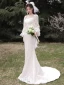 Charmant Ivory / Creme Spitze Blumen Brautkleider / Hochzeitskleider 2021 Meerjungfrau Eckiger Ausschnitt Schleife Glockenhülsen Rückenfreies Sweep / Pinsel Zug Hochzeit
