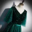 Vintage / Retro Dark Green Prom Dresses 2021 A-Line / Princess V-Neck 1/2 Sleeves Backless Floor-Length / Long Prom Formal Dresses