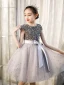 Mode Bling Bling Gris Anniversaire Courte Robe Ceremonie Fille 2021 Princesse Encolure Dégagée Perlage Étoile Paillettes Noeud Mancherons