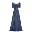 Scintillantes Océan Bleu Glitter Robe De Bal 2021 Princesse Encolure Carrée Manches Courtes Dos Nu Longue Promo Robe De Ceremonie