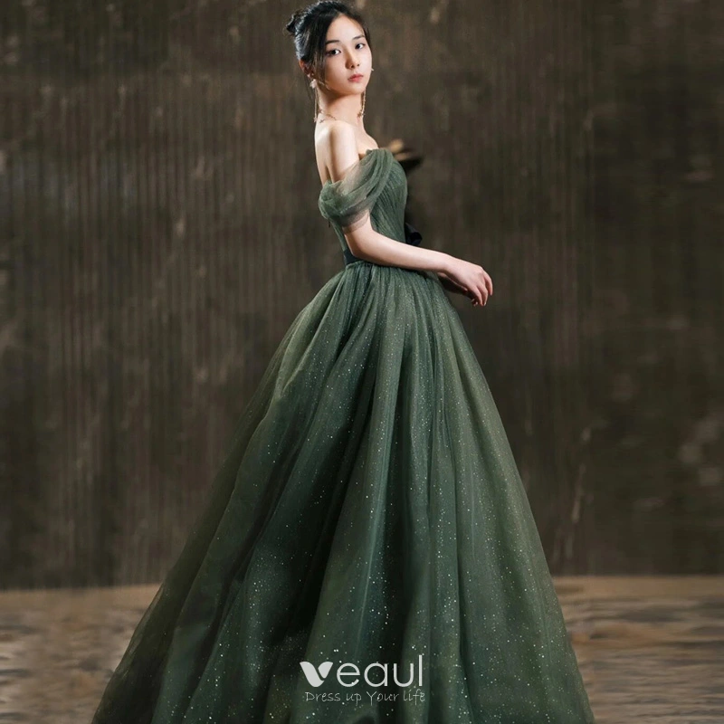 Vintage / Retro Clover Green Prom Dresses 2021 A-Line / Princess Off-The-Shoulder Glitter Short Sleeve Backless Floor-Length / Long Evening Party Formal Dresses Vintage / Retro Clover Green Prom Dresses 2021 A-Line / Princess Off-The-Shoulder Glitter Short Sleeve Backless Floor-Length / Long Evening Party Formal Dresses