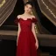 Chic / Beautiful Burgundy Prom Dresses 2021 A-Line / Princess Off-The-Shoulder Beading Rhinestone Sequins Short Sleeve Backless Floor-Length / Long Formal Dresses