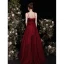 Chic / Beautiful Burgundy Satin Prom Dresses 2021 A-Line / Princess Spaghetti Straps Sleeveless Backless Bow Floor-Length / Long Prom Formal Dresses