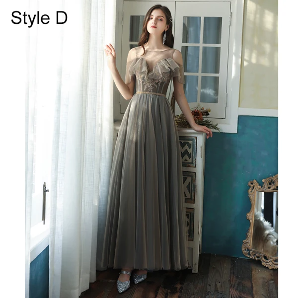 Chic / Belle Gris Robe Demoiselle D'honneur 2021 Princesse Manches Courtes Dos Nu Perlage Perle En Dentelle Fleur Paillettes Longue Demoiselle D'honneur Robe Pour Mariage