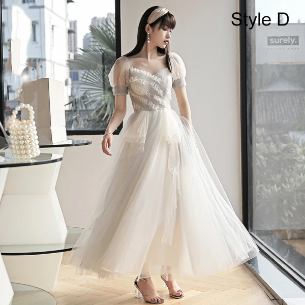 Chic / Beautiful White Bridesmaid Dresses 2021 A-Line / Princess Square Neckline Pearl Short Sleeve Tea-length Bridesmaid Wedding Party Dresses