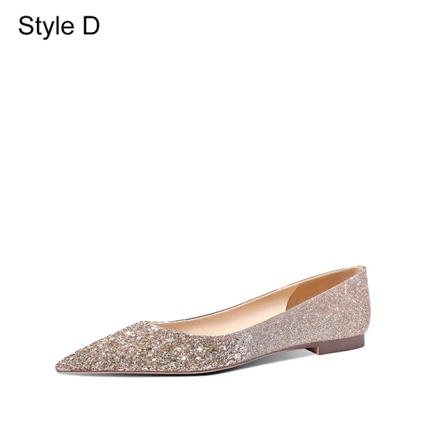 Uroczy Szampan Cekiny Buty Ślubne 2021 Skórzany 8 cm Szpilki Szpiczaste Ślub Czółenka Wysokie Obcasy