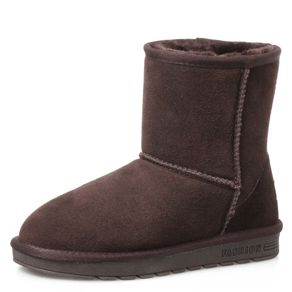 Modest / Simple Womens Boots 2017 Black Leather Mid Calf Suede Casual Winter Flat Snow Boots