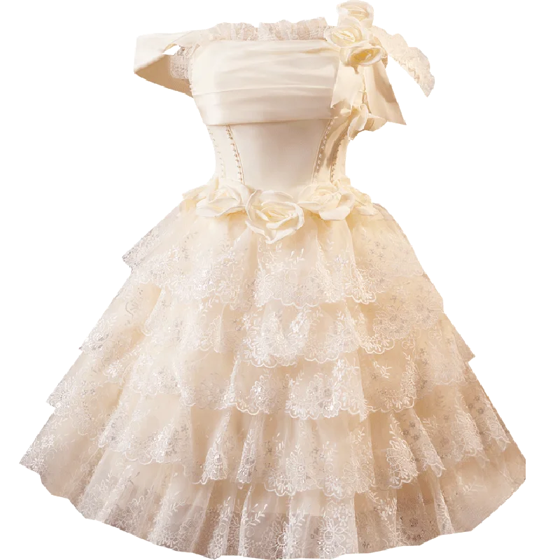 Chic Beautiful Champagne Appliques Cascading Ruffles Short Party Dresses 2024 A-Line