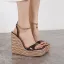 Mode Meeresblau Strassenmode Flechten Sandalen Damen 2021 Knöchelriemen 15 cm Keilabsatz Plateau Peeptoes Sandaletten