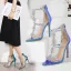 Sexy Pool Blue Evening Party Womens Sandals 2021 Rhinestone T-Strap 11 cm Stiletto Heels Open / Peep Toe Sandals High Heels