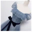 Fashion Sky Blue Glitter Prom Dresses 2021 A-Line / Princess Off-The-Shoulder Short Sleeve Backless Bow Floor-Length / Long Prom Formal Dresses