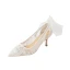 Charming White Lace Flower Wedding Shoes 2021 Bow 6 cm Stiletto Heels Pointed Toe Wedding Pumps High Heels