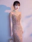 Sparkly Gold Sequins Beading Tassel Evening Dresses  2021 Trumpet / Mermaid High Neck Short Sleeve Floor-Length / Long Evening Party Formal Dresses