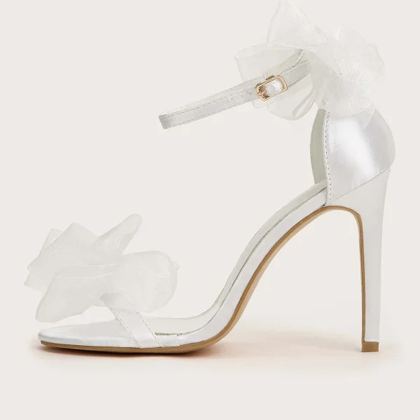 Fashion White Wedding Shoes 2021 Bow Ankle Strap 11 cm Stiletto Heels Open / Peep Toe Wedding Sandals High Heels