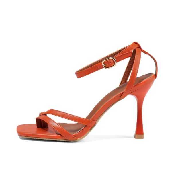 Modest / Simple Orange Street Wear Womens Sandals 2021 10 cm Stiletto Heels Ankle Strap Open / Peep Toe Sandals High Heels