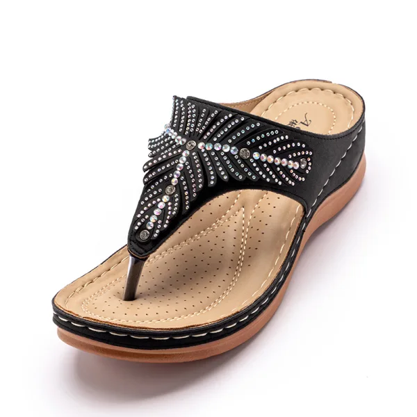Bohemia Beige Beach Casual Rhinestone Slipper & Flip flops 2021 Open / Peep Toe Flat Womens Sandals