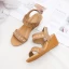 Bohemia Beige Rhinestone Street Wear Holiday Womens Sandals 2021 5 cm Wedges Open / Peep Toe Sandals