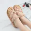 Bohemia Beige Summer Beach Flat Womens Sandals 2021 Pearl Rhinestone Lace Flower Open / Peep Toe Sandals