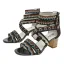 Bohême Noire Traditionnel Brodé Vêtement de rue Sandales Femme 2021 Bride Cheville 5 cm Talons Épais Peep Toes / Bout Ouvert Sandales Talons Hauts