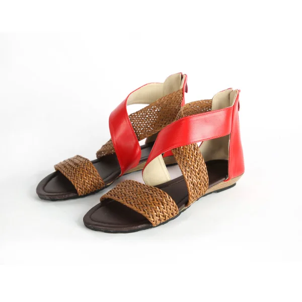 Romeins Zwarte Toevallig Zomer Platte Sandalen Dames 2021 Vlecht X-Strap Peep Toe Sandalen