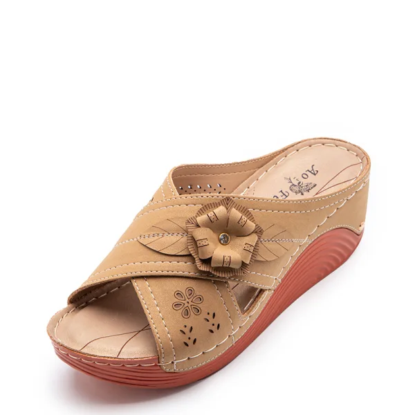 Confortable Noire Plage Désinvolte Été Fleur Sandales Femme 2021 6 cm Compensées Peep Toes / Bout Ouvert Sandales