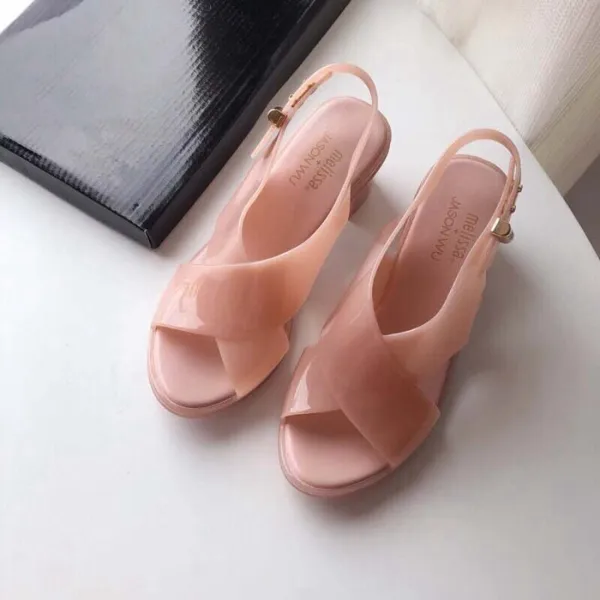 Simple Nues Vêtement de rue Été Sandales Femme 2021 5 cm Talons Épais Peep Toes / Bout Ouvert Sandales Talons Hauts