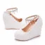 Chic / Beautiful White Lace Flower Wedding Shoes 2021 Waterproof Pearl Rhinestone Ankle Strap Wedding 10 cm Wedges Round Toe Sandals
