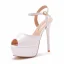Sexy Blanche Chaussure De Mariée 2021 14 cm Talons Aiguilles Bride Cheville Peep Toes / Bout Ouvert Mariage Sandales Talons Hauts