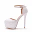 Schöne Weiß Brautschuhe 2021 Knöchelriemen 14 cm Stilettos Runde Zeh Hochzeit Hochhackige