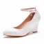 Fashion White Wedding Shoes 2021 8 cm Wedges Wedding Ankle Strap Pumps Pointed Toe