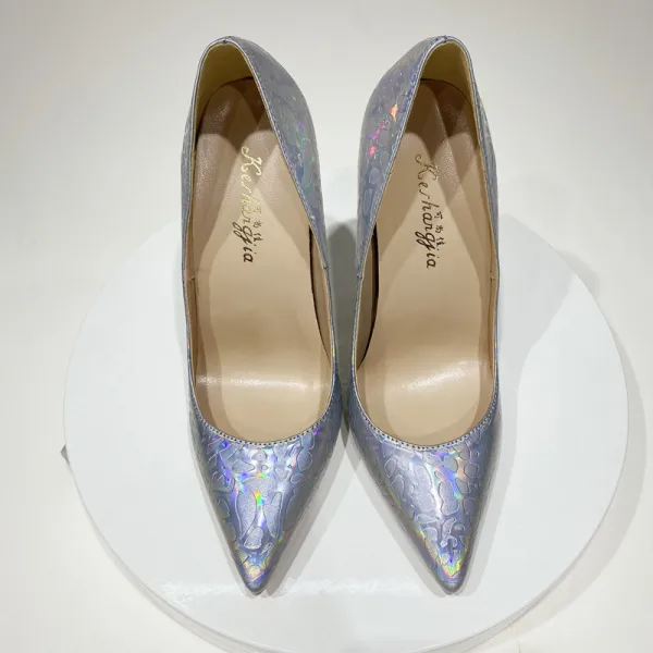 Unusual Silver Laser Cocktail Party Evening Party Pumps 2021 Leather 12 cm Stiletto Heels High Heels 12 cm Heels Pointed Toe Pumps