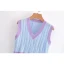 Fashion Sky Blue Two Tone Fall Knitting Casual Tank Sweaters 2021 V-Neck Short Sleeve Women's Tops