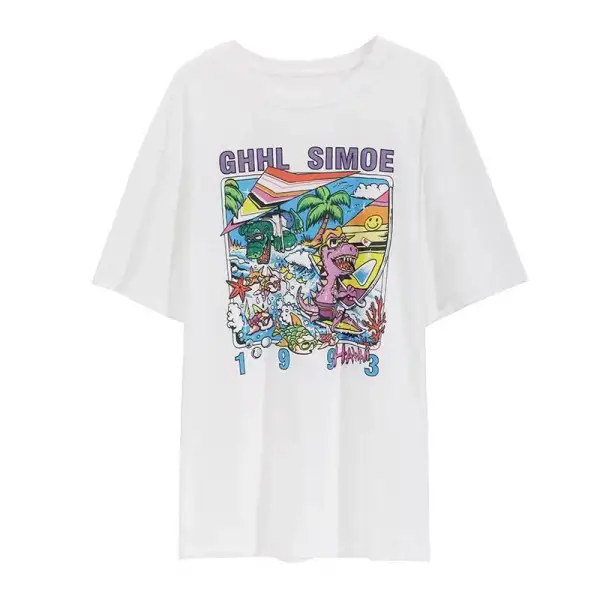 Chic / Beautiful White Casual Summer Animal Print Cotton T-Shirts 2021 Scoop Neck Short Sleeve Women's Tops