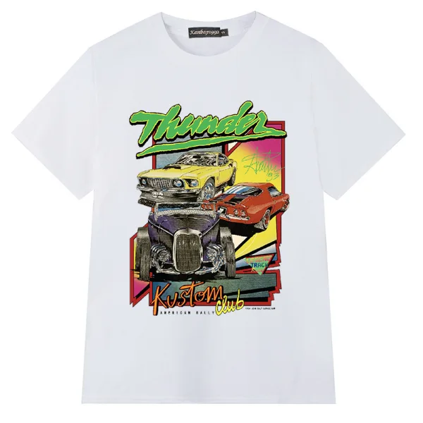 Vintage / Retro Summer White Casual Cotton Cartoon Printing T-Shirts 2021 Scoop Neck Short Sleeve Loose Women's Tops T-shirt