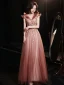 Charmant Rose Sombre Robe De Bal 2021 Princesse De l'épaule Perlage Paillettes Manches Courtes Appliques Dos Nu Longue Promo Robe De Ceremonie