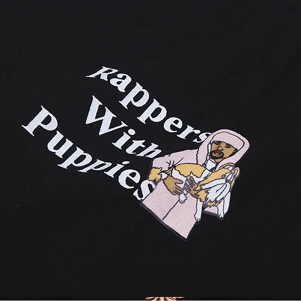 Casual Summer Black Loose Cartoon Printing Cotton T-Shirts 2021 Scoop Neck Short Sleeve Women's Tops T-shirt
