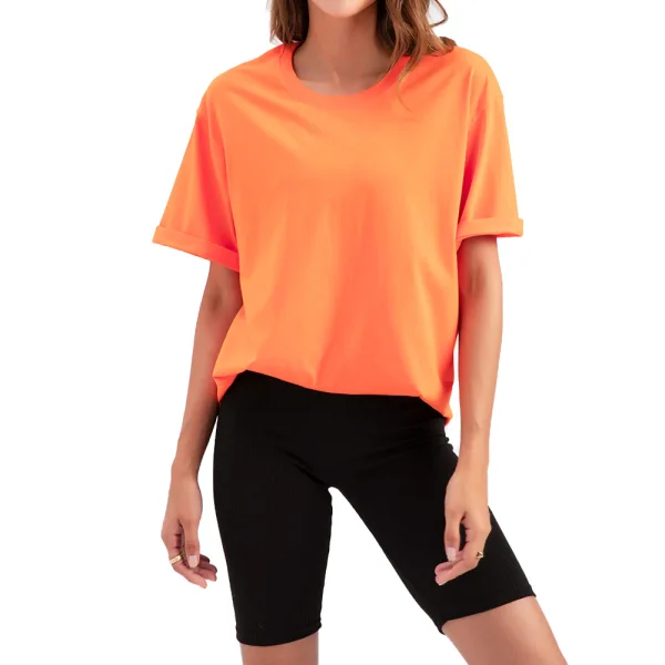 Casual Summer Solid Color Khaki Tops T-Shirts 2021 Cotton Scoop Neck Short Sleeve Women's Tops T-shirt