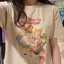 Summer Casual White Cartoon Printing T-Shirts 2021 Cotton Scoop Neck Short Sleeve Women's Tops