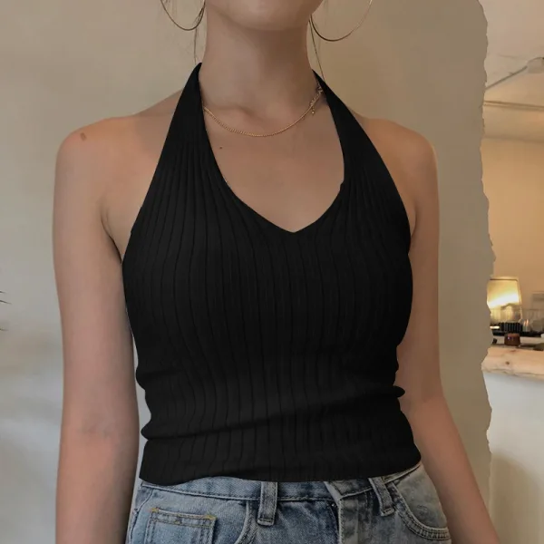 Summer Purple Knitting Tight  Sweatshirts Tank 2021 Halter Sleeveless Backless Women's Tops