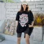 Chinese style Summer Black Loose Casual Cartoon Printing T-Shirts 2021 Cotton Scoop Neck Short Sleeve Women's Tops T-shirt
